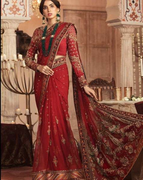 Couture Deep Red Saree Pakistani Indian ...